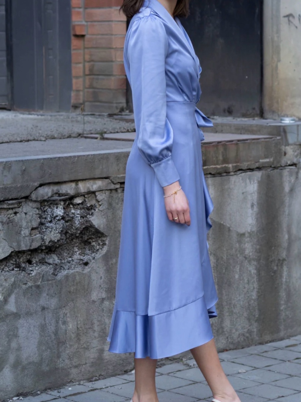 Zimmermann Lavender-Blue Long Sleeve Wrap Silk Dress - Picture 2 of 6